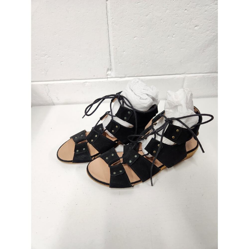 Eric Michael Women's Black Suede Gladiator Espadrille Sandals, Size 37 (US 6.5)